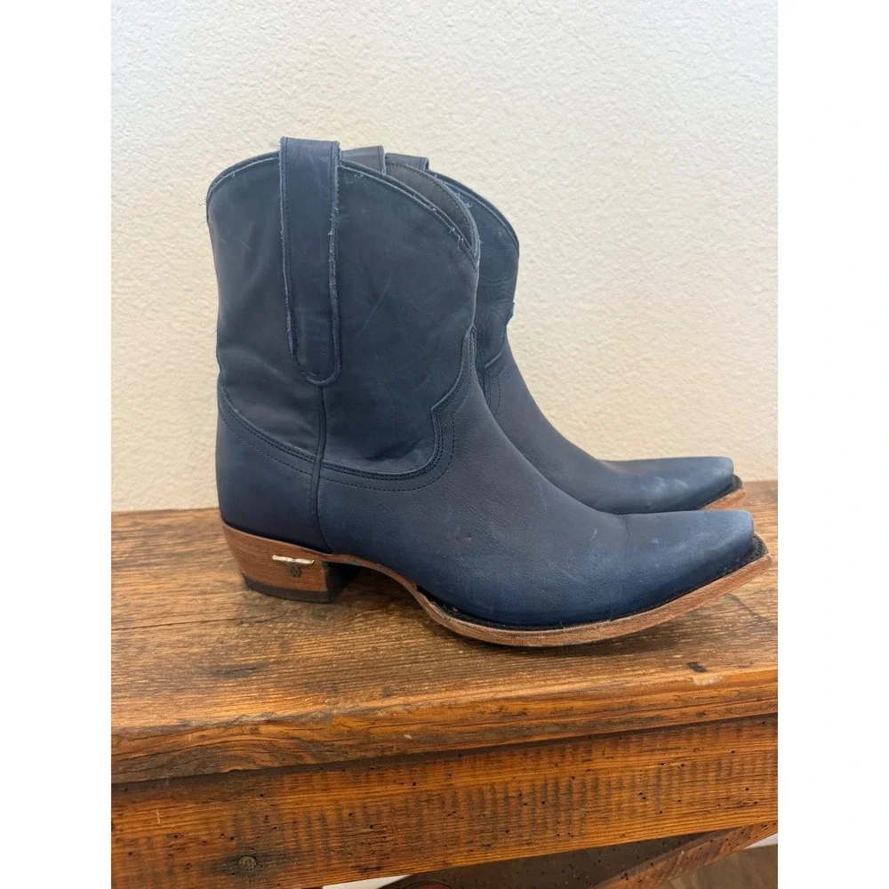 Women’s Navy Leather Western Ankle Boots